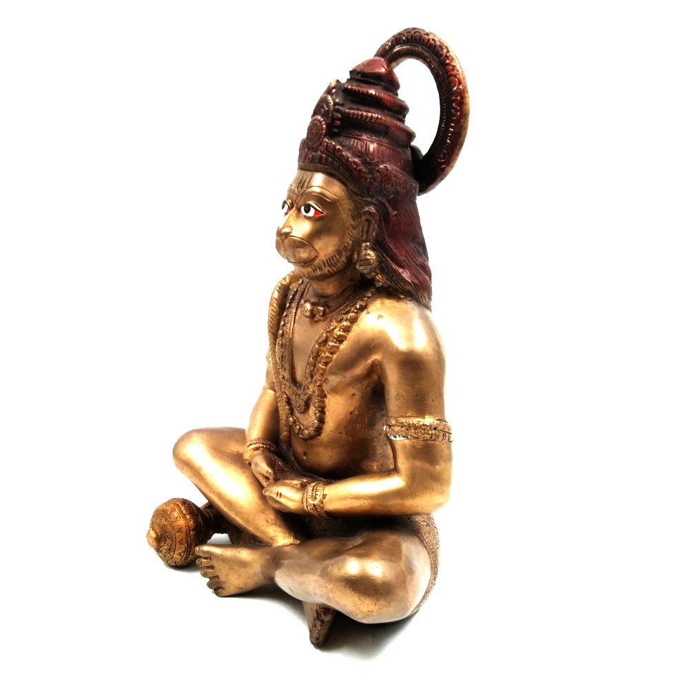 Brass Hanumanji Sitting Idol L7.5" x W5" x H11.5"